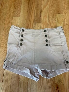 Cello High-Waist Button-Front Shorts in Light Beige